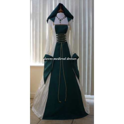 Celtic Pagan Cream & Green Wedding Dress